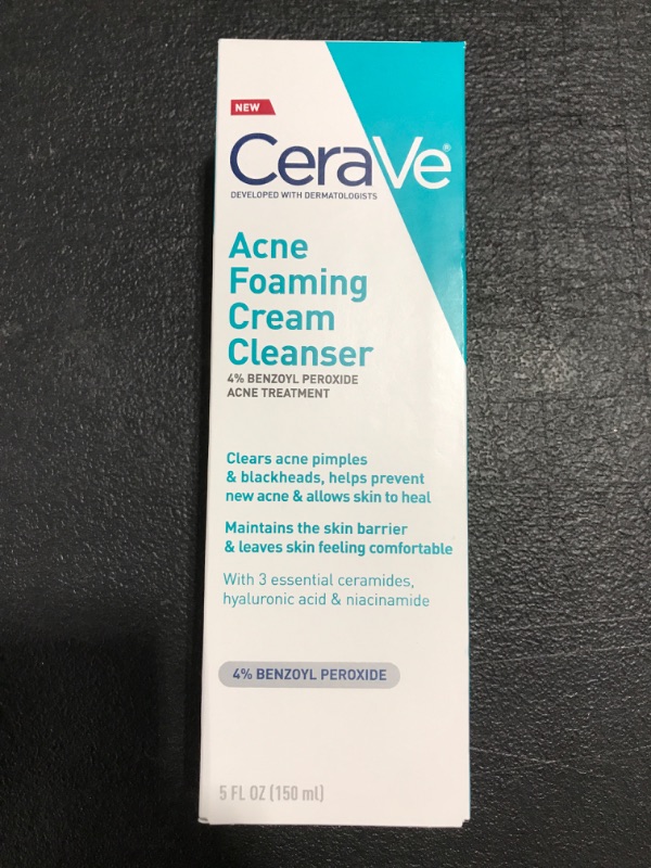 Photo 2 of CeraVe Acne Foaming Cream Cleanser | Acne Treatment Face Wash with 4% Benzoyl Peroxide, Hyaluronic Acid, and Niacinamide | Cream to Foam Formula | Fragrance Free & Non Comedogenic | 5 Oz 5 Fl Oz (Pack of 1). 07/2024.