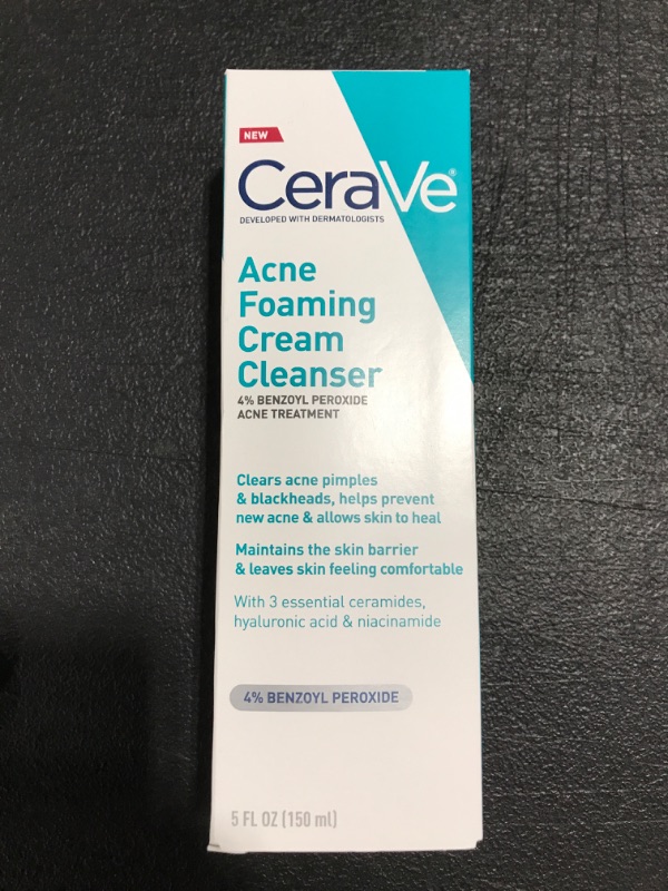 Photo 2 of CeraVe Acne Foaming Cream Cleanser | Acne Treatment Face Wash with 4% Benzoyl Peroxide, Hyaluronic Acid, and Niacinamide | Cream to Foam Formula | Fragrance Free & Non Comedogenic | 5 Oz 5 Fl Oz (Pack of 1). 07/2024