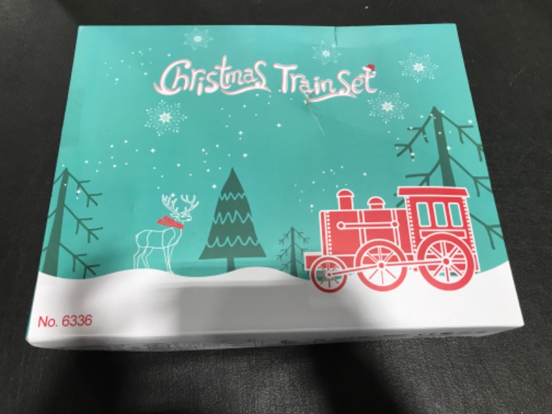 Photo 3 of Christmas Kids Train Set, Train Toy Set Track Suspend Around Xmas Tree With Electric Engine Lights Sound, Electric Train Set For Kids Easy Assemble Locomotive Railway Car Playsets Gift For Boys Girls 