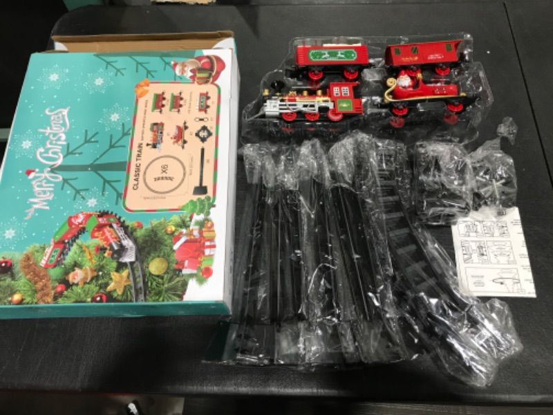 Photo 2 of Christmas Kids Train Set, Train Toy Set Track Suspend Around Xmas Tree With Electric Engine Lights Sound, Electric Train Set For Kids Easy Assemble Locomotive Railway Car Playsets Gift For Boys Girls 