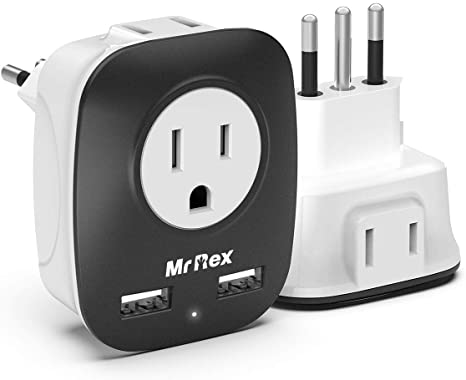 Photo 1 of Mr Rex US To Italy Travel Adapter 3 Prong Grounded With 2 AC Outlets And 2 USB Ports For Italy Chile Cuba Libya Maldives Syria & Uruguay, Type L Plug Power Adapter For Smartphone Laptop Camera, 2 Pack 