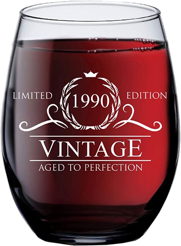 Photo 1 of 32nd Birthday Gifts for Women - 1990 Vintage 15 oz Stemless Wine Glass - 32 Year Old Womens Gag Idea for Her - Funny 32nd Happy Bday - Present for Mom Best Friend - 32 Yr Old Decorations 