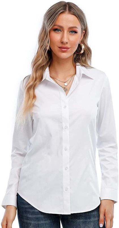 Photo 1 of SUNNOW Womens Tailored Short Sleeve Basic Simple Button-Down Shirt Stretchy Long Sleeve, 3/4 Sleeve Shirts Top SIZE S