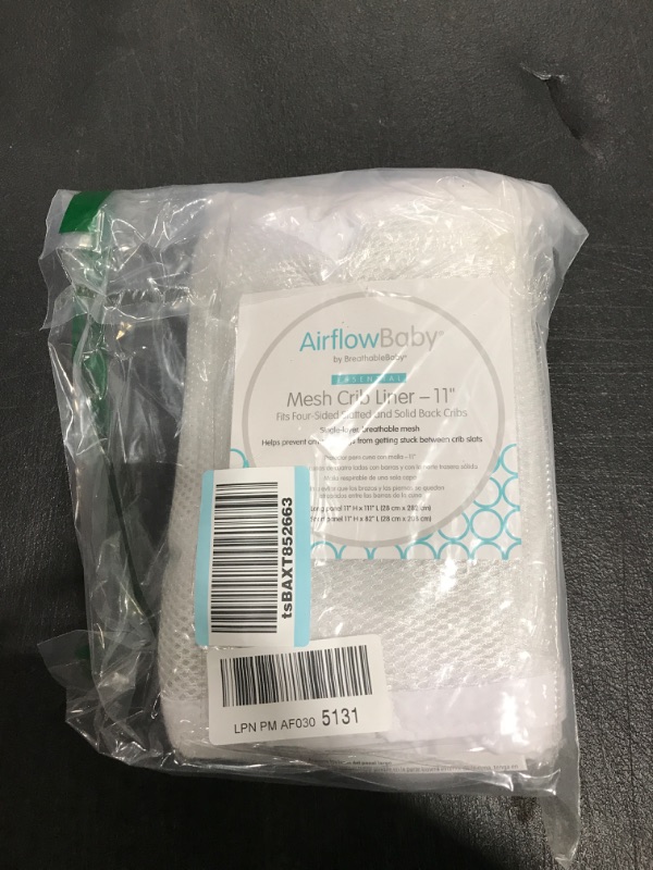 Photo 1 of AirflowBaby Mesh Crib Liner White 11” — Fits Full-Size Four-Sided Slatted and Solid Back Cribs White 11"