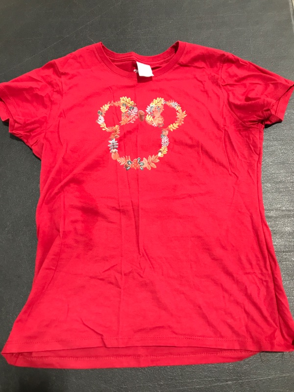 Photo 2 of Disney Mickey And Friends Autumn Foliage Mickey Ears T-Shirt. RED. SIZE SMALL. PRIOR USE. STAINED. 
