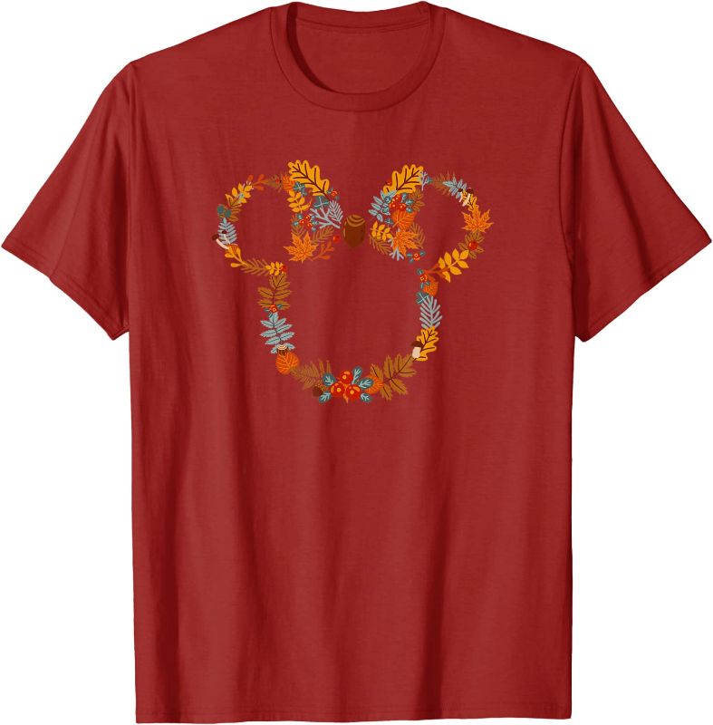 Photo 1 of Disney Mickey And Friends Autumn Foliage Mickey Ears T-Shirt. RED. SIZE SMALL. PRIOR USE. STAINED. 
