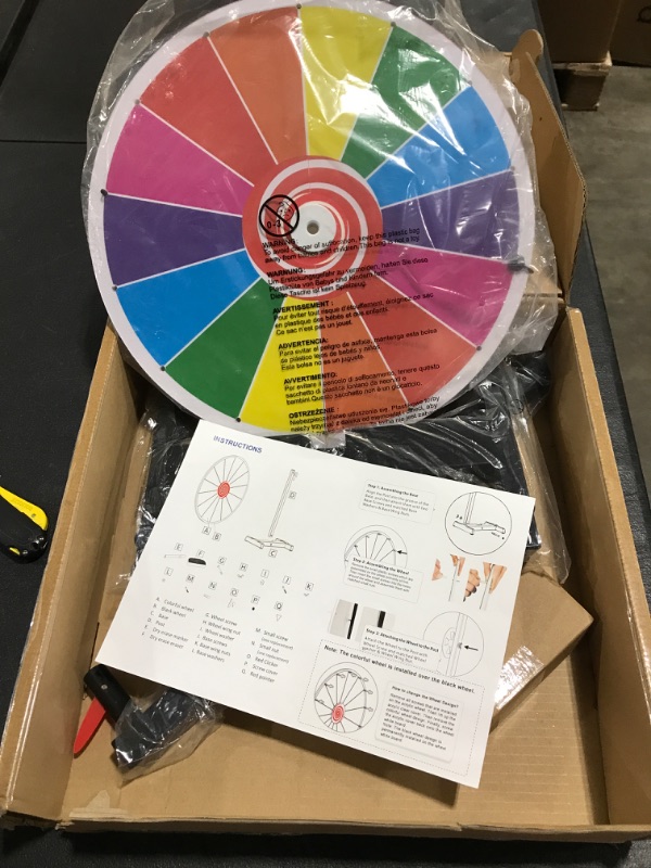 Photo 3 of FLYFRY Prize Wheel Color Acrylic Dry Erase for Fundraisers, Loud Clacker, True Motion Spin, Tabletop Spinner Party Event Casino, 2in1 Rainbow & Black 14 Slots, (15 inch). OPEN BOX. 