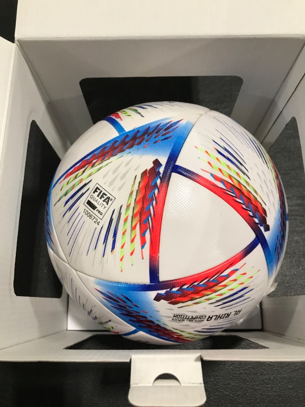 Photo 3 of adidas unisex-adult FIFA World Cup Qatar 2022 Al Rihla Pro Soccer Ball 5 White/Pantone. 