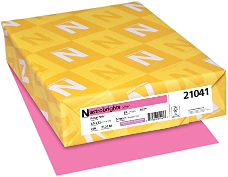Photo 1 of Neenah 21041 Wausau Astrobrights Colored Cardstock, 8.5” x 11”, 65 lb / 176 GSM, Pulsar Pink, 250 Sheets. OPEN PACKAGE. 
