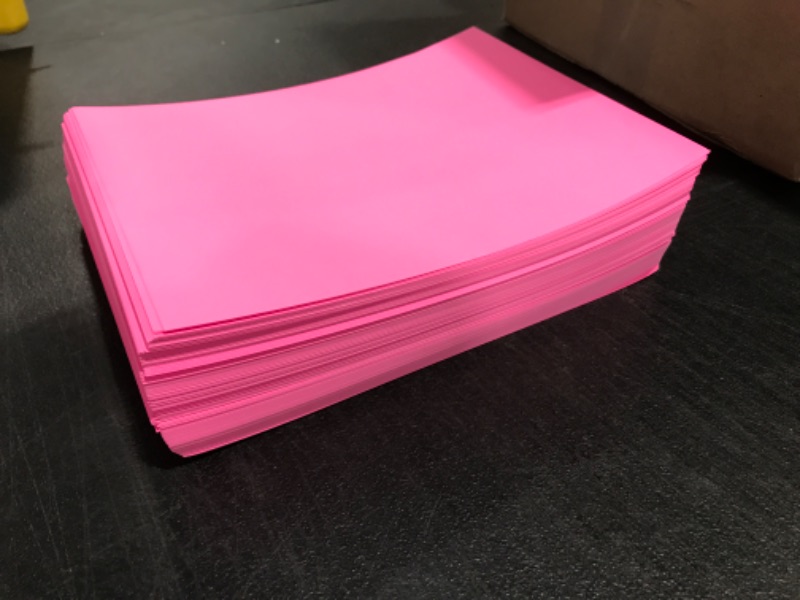 Photo 3 of Neenah 21041 Wausau Astrobrights Colored Cardstock, 8.5” x 11”, 65 lb / 176 GSM, Pulsar Pink, 250 Sheets. OPEN PACKAGE. 
