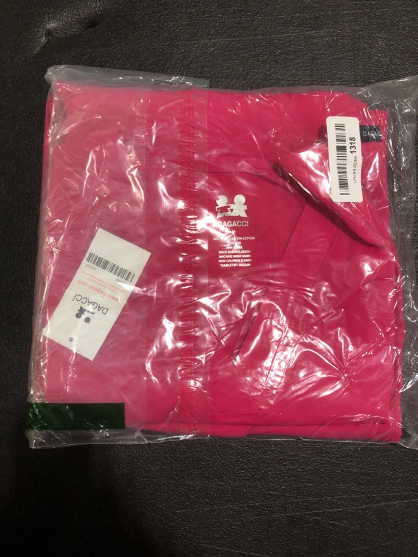 Photo 2 of Dagacci Scrubs Medical Uniform Women and Man Scrubs Set Medical Scrubs Top and Pants Medium Hot Pink. 