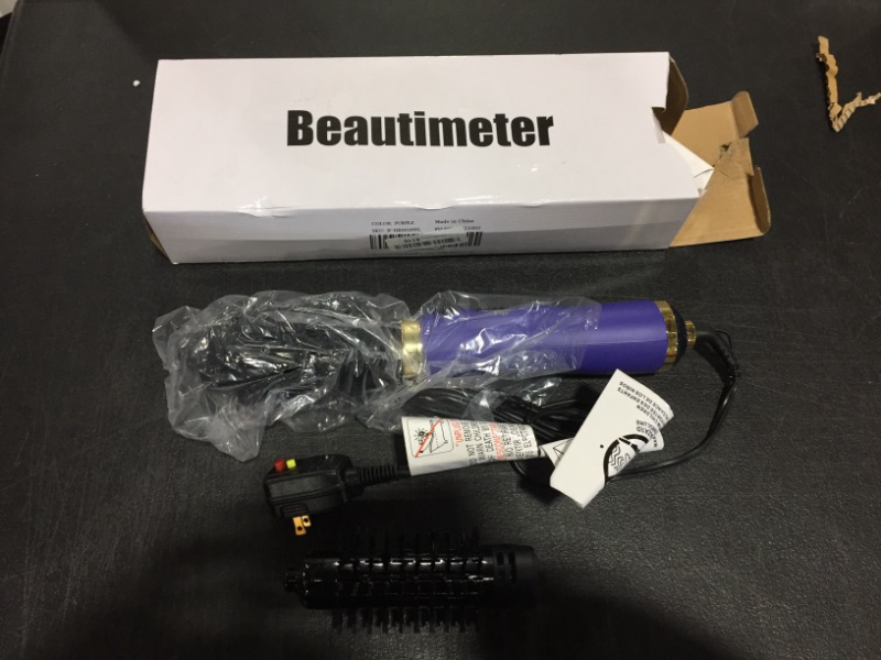 Photo 1 of Beautimeter Hair Dryer Brush, 3-in-1 Round Hot Air Spin Brush Kit for Styling and Frizz Control, Negative Ionic Blow Hair Dryer Brush Volumizer, 2 Detachable Auto-Rotating Curling Brush Black & Purple
