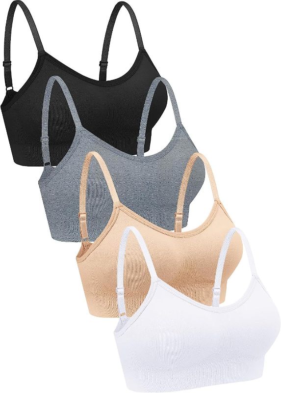 Photo 1 of 4 Pieces Neck Bralettes Wireless Cami Bra Tank Top Bra Sports Bra for Women Girls (Black, Brown, Army Green, White SIZE L