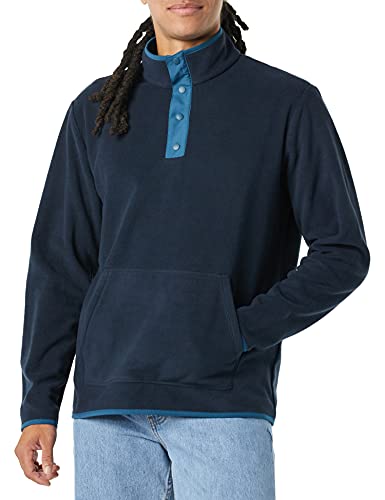 Photo 1 of Amazon Essentials Men's Snap-Front Pullover Polar Fleece Jacket, Navy/Blue, Color Block, SIZE Small
