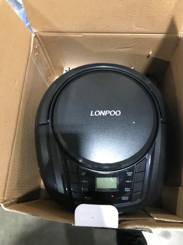 Photo 3 of LONPOO CD Player Portable Boombox with FM Radio/USB/Bluetooth/AUX Input and Earphone Jack Output, Stereo Sound Speaker & Audio Player,Black