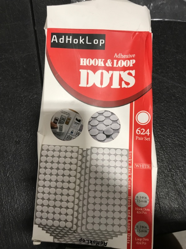 Photo 2 of Adhoklop 1248 Pcs (624 Pairs) Dots with Adhesive 0.59 Inch Diameter Hook and Loop Nylon Sticky Back Coins, Adhesive Strips Fastener Round Tapes for School Classroom Teacher Supplies (White)