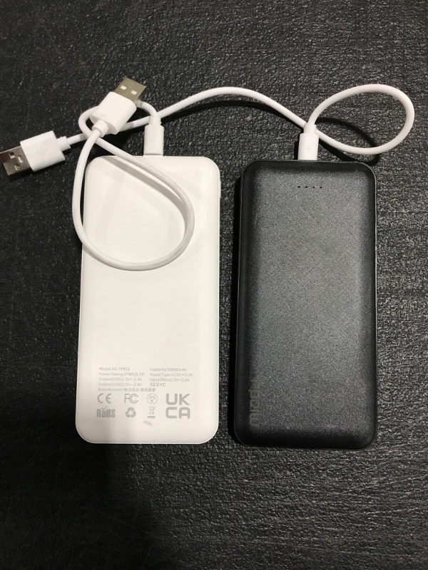 Photo 2 of 2-Pack Miady 10000mAh Dual USB Portable Charger, Fast Charging Power Bank with USB C Input, Backup Charger for iPhone X, Galaxy S9, Pixel 3 and etc … Black+White. MISSING BOX. PRIOR USE. 