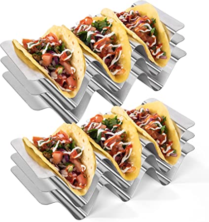 Photo 1 of 18/8 Stainless Steel Taco Holders: U-Taste Soft Hard Taco Shell Rack Oven Safe Metal Corn Tortilla Serving Tray Plates Stand Set with Handle and Rounded Curves (Set of 6)
