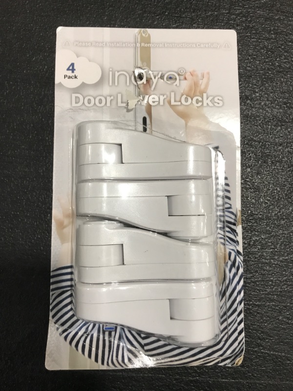 Photo 2 of Child Proof Door Lever Lock (4-Pack) - Door Handle Lock - 3M Adhesive - Minimalist Design - No Drilling Child Safety Door Handle Locks by Inaya. 