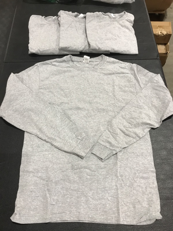 Photo 1 of 4 PACK HANES MEN'S LONG SLEEVE SHIRTS. GREY.  SIZE MEDIUM. PRIOR USE. 