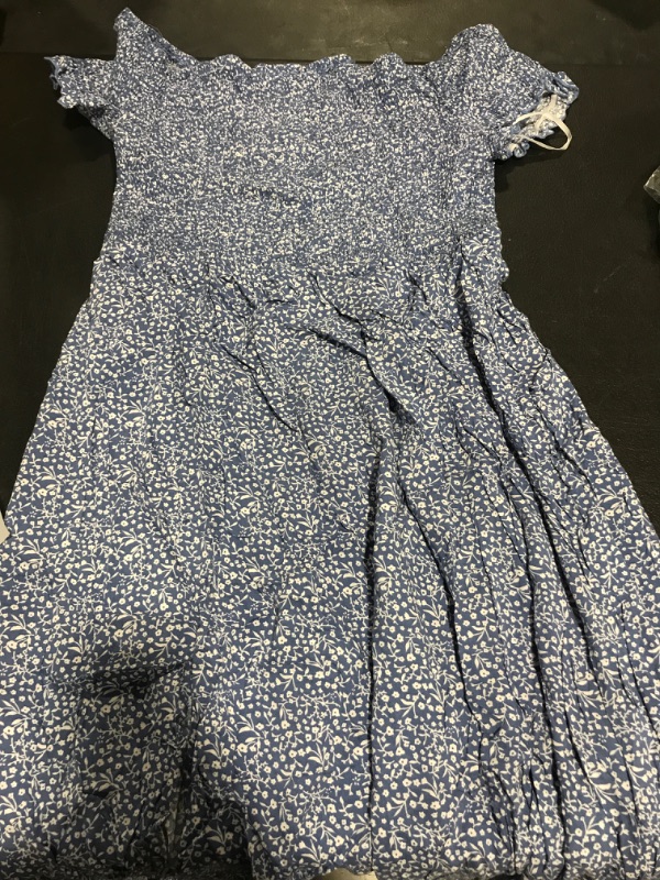 Photo 1 of Baby Blue Floral Long Summer Dress Short Sleeve Scrunchy Stretchy Top Size 2XL