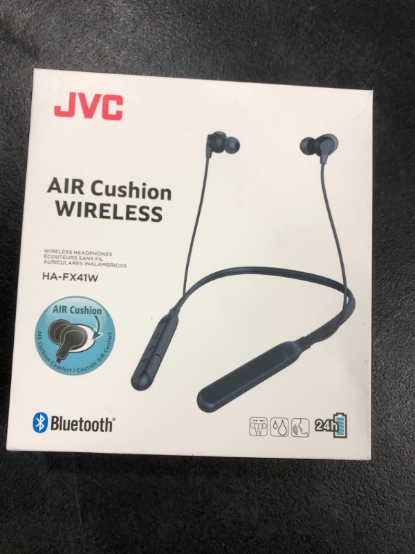 Photo 2 of JVC Air Cushion Wireless Earbuds Headphones, Bluetooth 5.0, Water Resistant IPX4, Long Life Battery (up to 24 Hours), 3-Button Remote with mic - HAFX41WB (Bllack)