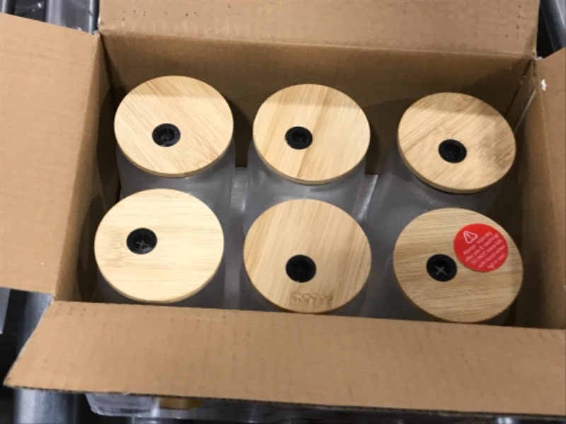 Photo 1 of OMINA 6 Pcs Glass Cups with Lids and Straws | 16 oz Can Shaped Glass Cups | Whiskey, Beer and Ideal for Cocktail - Best Iced Coffee Cup with Reusable Accessories and a Recipe eBook