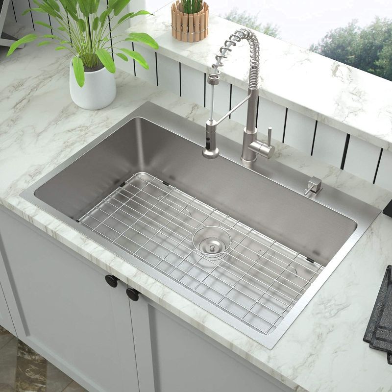 Photo 1 of 30 Inch Drop-in Kitchen Sink - Mocoloo 30"x22" 16 Gauge Stainless Steel Topmount Kitchen Sink with 10 Inch Deep Single Bowl, Brushed Finish