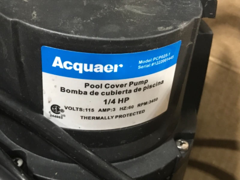 Photo 3 of Acquaer 1/4 HP Automatic Swimming Pool Cover Pump, 115 V Submersible Pump with 3/4” Check Valve Adapter & 25ft Power Cord, 2250 GPH Water Removal for Pool, Hot Tubs, Rooftops, Water Beds and more
