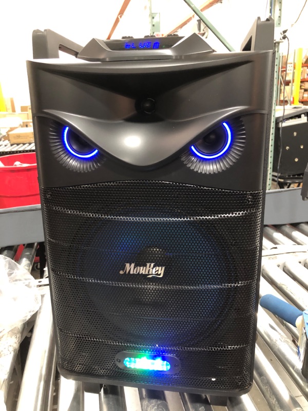 Photo 2 of Moukey Karaoke Machine, Big Woofer PA System, Powerful Sound, Portable Bluetooth Speaker with Wireless Microphone, Party Lights & Echo/Treble/Bass Adjustment, Support TWS/REC/AUX/MP3/USB/TF/FM
