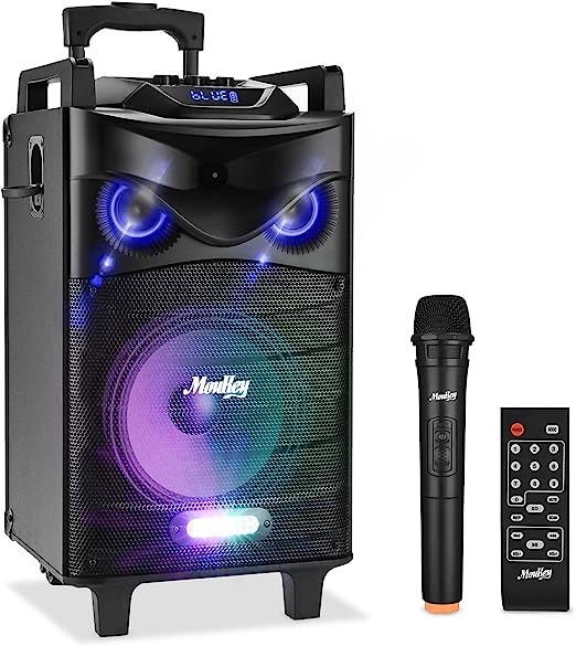 Photo 1 of Moukey Karaoke Machine, Big Woofer PA System, Powerful Sound, Portable Bluetooth Speaker with Wireless Microphone, Party Lights & Echo/Treble/Bass Adjustment, Support TWS/REC/AUX/MP3/USB/TF/FM
