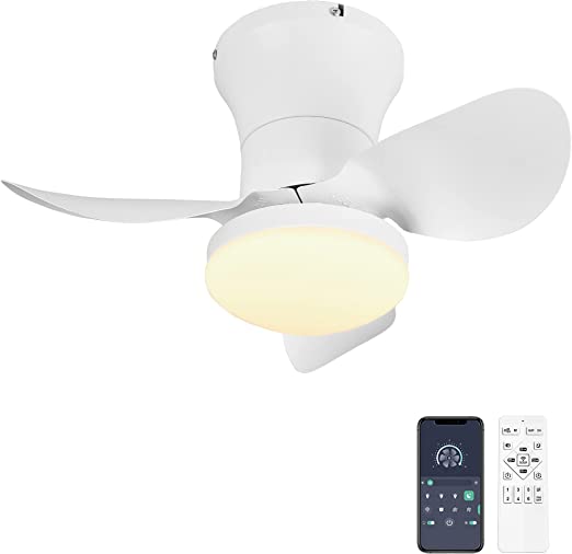 Photo 1 of Ceiling Fan with Lights and Remote - 21'' Small Modern Ceiling Fan Remote & APP Control - Dimmable Metal Blades Flush Mount Quiet Mini Ceiling Fans Lights for Kitchen Dining Room Bedroom(White)
