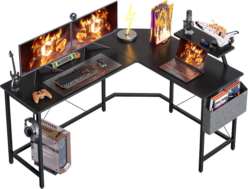 Photo 1 of Cubiker 59.1" L-Shaped Gaming Desk, Home Office Computer Desk with Monitor Stand, Black
