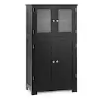 Photo 1 of 23 in. W x 12 in. D x 43 in. H Bathroom Floor Storage LinenCabinet Kitchen Cupboard w/Doors and Adjustable Shelf Black
