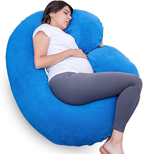Photo 1 of 1 MIDDLE ONE Pregnancy Pillow, C Shaped Full Body Pillow for Maternity Support, Pregnant Women Sleeping Pillow with Velour Cover (Blue)
