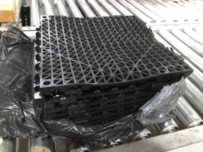 Photo 2 of 12 Pack Modular Interlocking Cushion 11.5" x 11.5" Mat Floor Tile Mats Drain Pool Patio Balcony Yard Pet Area Washer Pad(Black)
