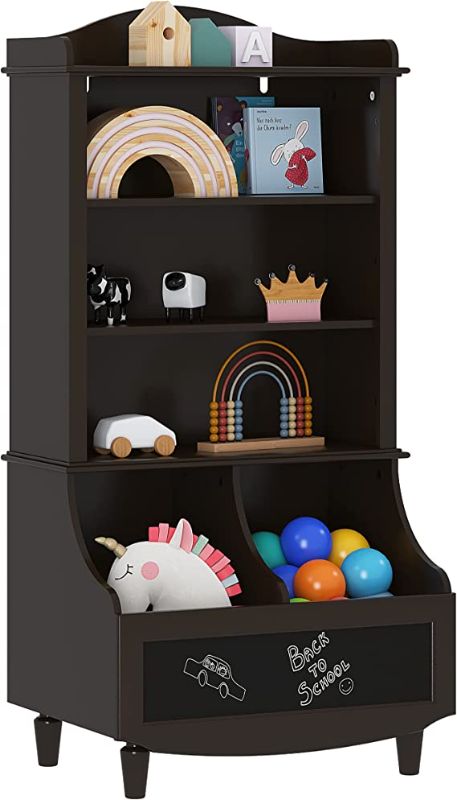 Photo 1 of UTEX Kids Bookshelf and Toy Storage, Kids Wood Bookcase with Blackboard and Cubbies, Open Kids Bookshelf and Toy Organizer Cabinet, Kids Bookshelves Display Stand for Toddlers,Espresso