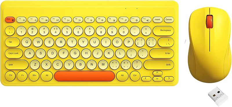 Photo 1 of Compact Keyboard MouseCombo,JieruiDeng 79-Key Retro Mini Cute Computer Keyboard 2.4G USB Wireless and Silent Mice Set for Laptop Desktop PC iPad (Yellow)
