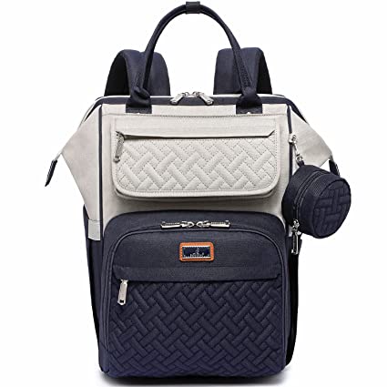 Photo 1 of BabbleRoo Diaper Bag Backpack, Multifunction Large Bags with Changing Pad & Stroller Straps & Pacifier Case, Unisex Stylish Travel Back Pack Nappy Changing Bag for Moms Dads (Stone Gray & Blue)
