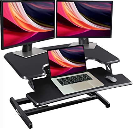 Photo 1 of ADAPTZONE Standing Desk Converter, 33 Inch Height Adjustable Sit Stand Up Desk Riser, Sit Stand Desk Converter with Deep Keyboard Tray for Laptop, Tabletop Stand Up Desk Workstation Fits Dual Monitor
