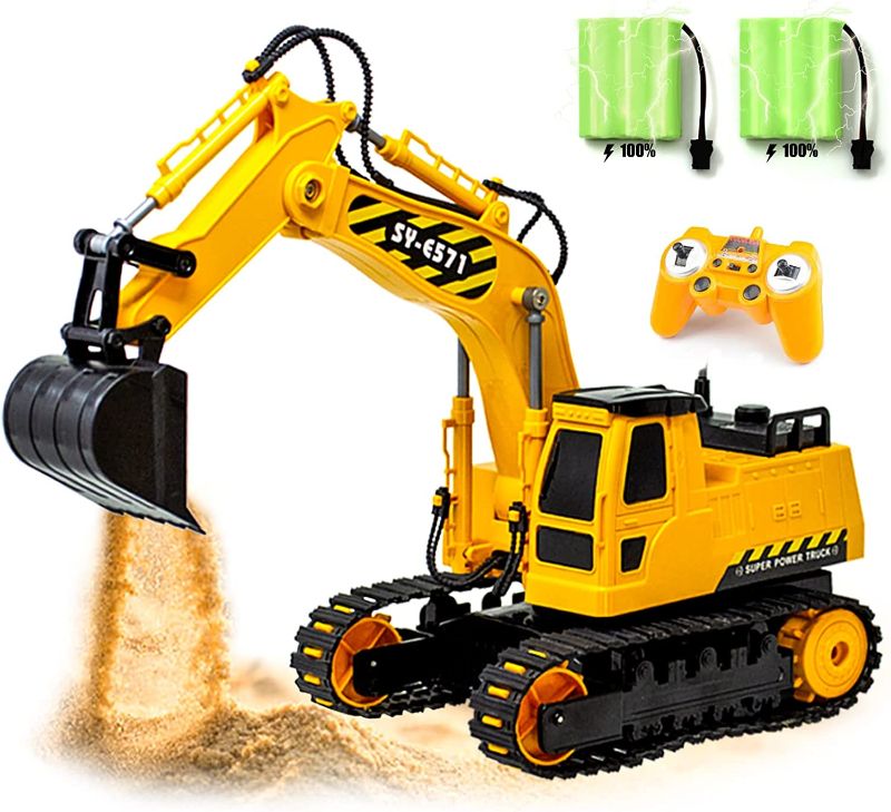 Photo 1 of Gili RC Excavator Toy, Remote Control Hydraulic Toy Car for 4, 5, 6, 7, 8 Year Old Boys Girls, Construction Tractor Vehicle, Rechargable Engineering Digger Truck, Best Birthday Gifts for Kids Age 3yr
