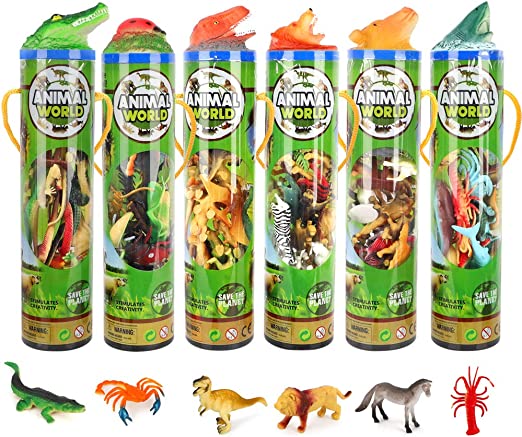 Photo 1 of 84 Pieces Animal Toys Figures Dinosaur Sea Insect Animal Farm Reptile Figures for Stocking Stuffers Bulk Mini Plastic Vinyl Assorted Figurines Playset( 6 Containers) Party Toys for Kids,Boys and Girls
