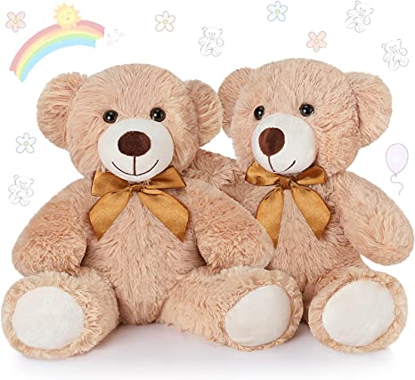 Photo 1 of 2 Packs Bear Stuffed Animals Plush 14 Inches Cute Plush Toys Soft Small Bear for Animal Doll Birthday Party Decorations, Light Brown
