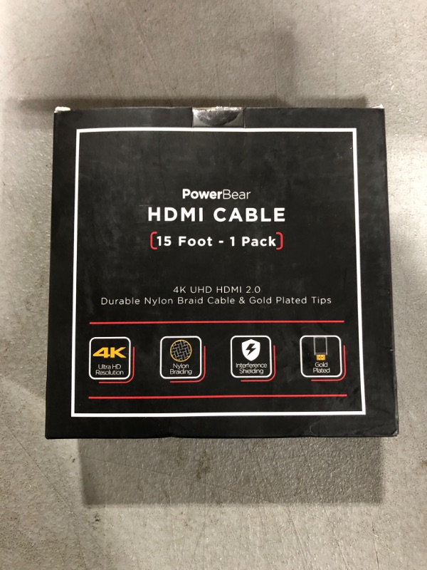 Photo 2 of PowerBear 4K HDMI Cable 15 ft | High Speed Hdmi Cables, Braided Nylon & Gold Connectors, 4K @ 60Hz, Ultra HD, 2K, 1080P, ARC & CL3 Rated | for Laptop, Monitor, PS5, PS4, Xbox One, Fire TV, & More 1 15 ft