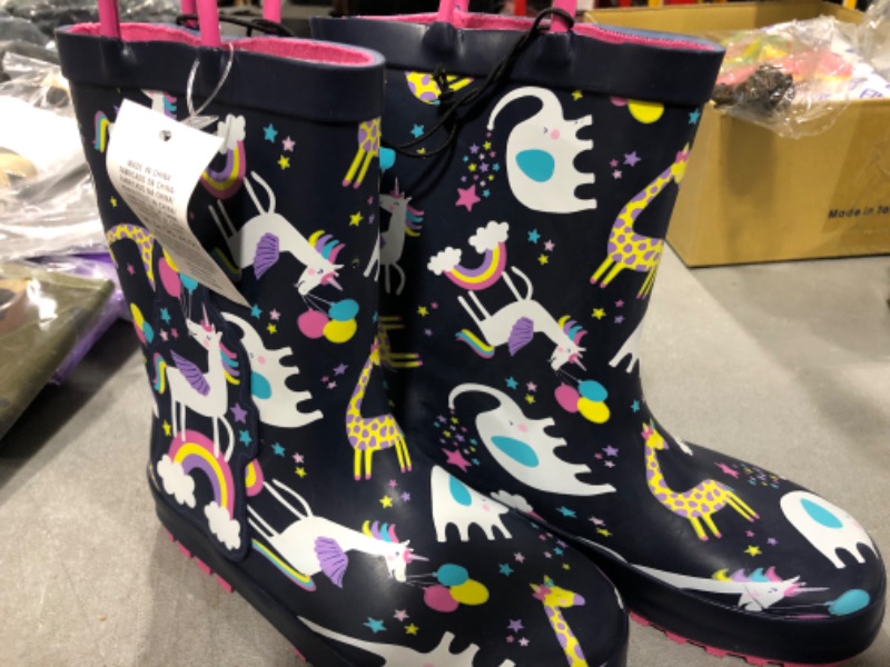 Photo 2 of [Size 13 Little Kid] K KomForme Kids Rain Boots Waterproof Printed Rubber boots with Handles - Unicorn With Balloon