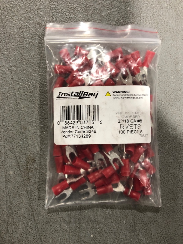 Photo 2 of Install Bay RVST8 Spade Terminal Vinyl Connector 22/18 Gauge #8, Red (100-Pack) Standard Packaging