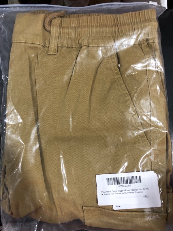 Photo 2 of [Size 32] PULI Men's Joggers Pants Twill Tapered Slim Fit Work Stretch Cargo Outdoor Trousers with Pockets- Stone