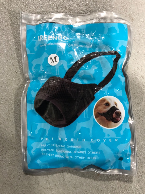 Photo 2 of [Size M] IREENUO Dog Muzzle to Prevent Biting Barking and Chewing with Adjustable Loop Breathable Mesh Soft Fabric Medium Black