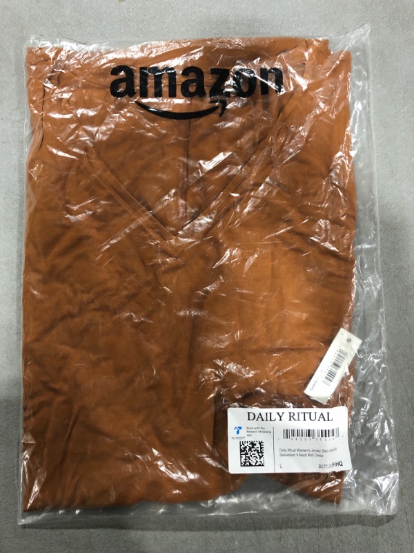 Photo 2 of [Size L] Amazon Essentials Women's Jersey Standard-Fit Sleeveless V-Neck Midi Dress -Rayon Blend Caramel