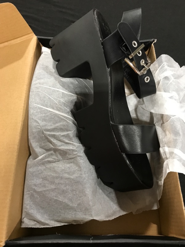 Photo 2 of [Size 9] READYSALTED Women's Cleated Chunky Platform Sandals in Open Toe Ankle Strap Block Heel- Black